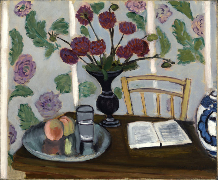 Still Life, Bouquet of Dahlias & White Book