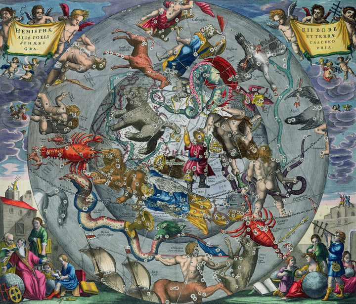 Spherical scenography of both the celestial and terrestrial northern hemispheres, Plate 25, from Harmonia Macrocosmica
