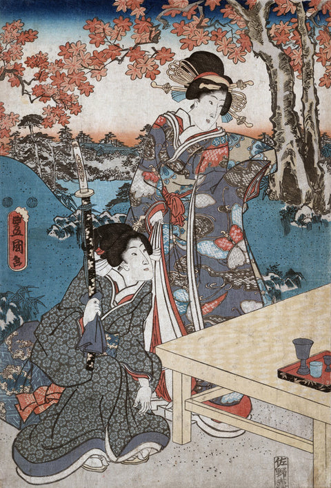 Court ladies gathering maple leaves